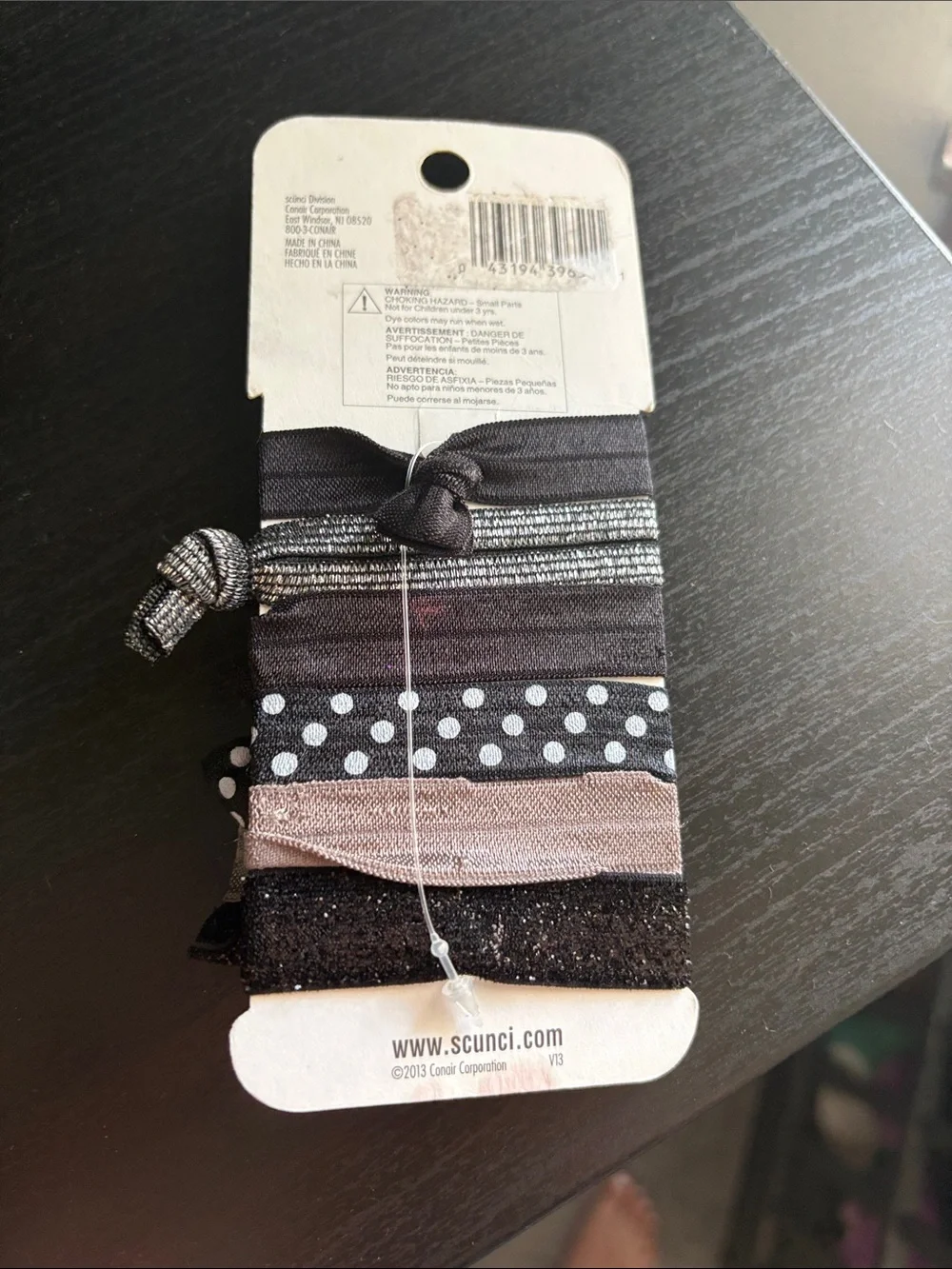 Scuni Black & Silver Knotted Ponytailers - 6 Pack